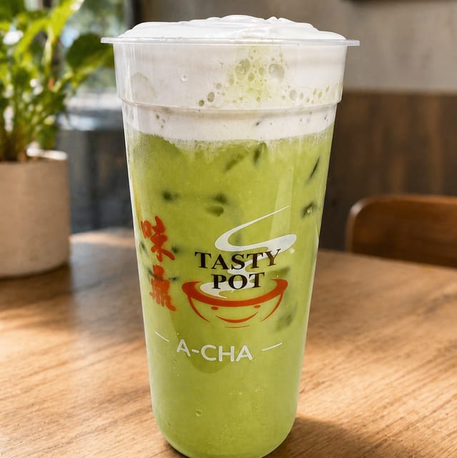 Matcha Latte with Lavender Foam.