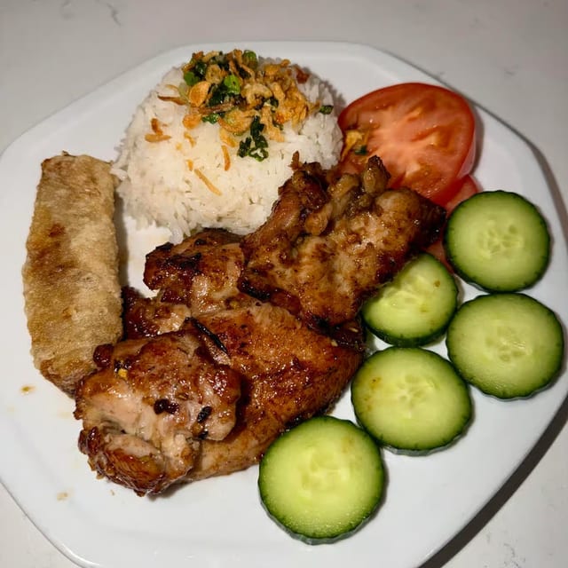 Vietnamese Style Grilled Chicken Rice Platter.