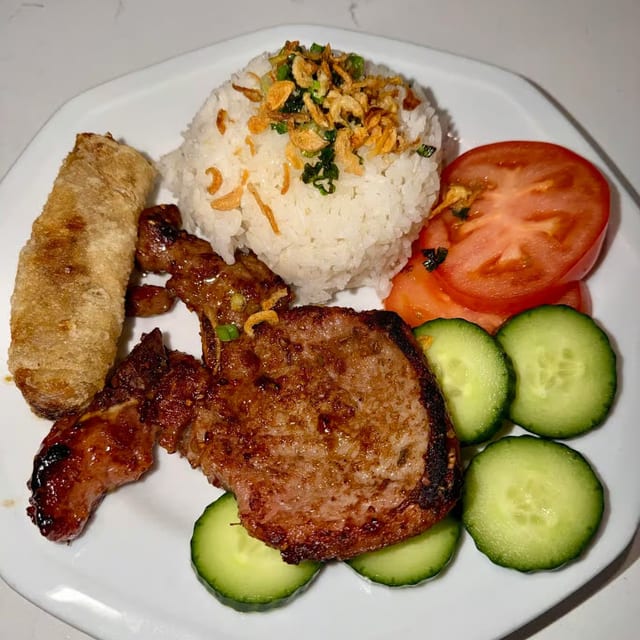 Vietnamese Style Pork Chop Rice Platter.