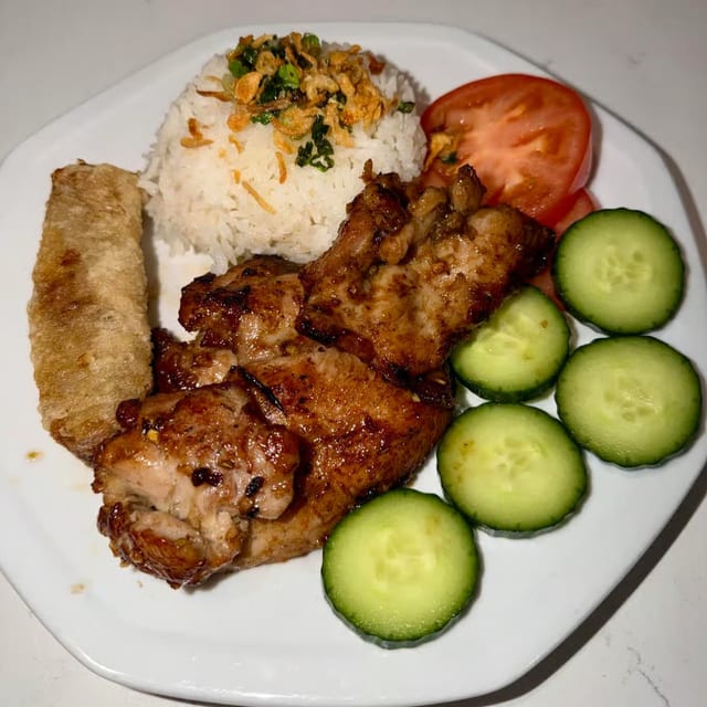 Vietnamese Style Grilled Chicken Rice Platter.