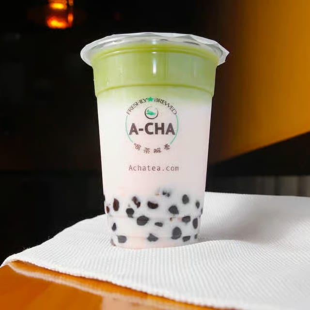 Rose Matcha Latte with Boba.