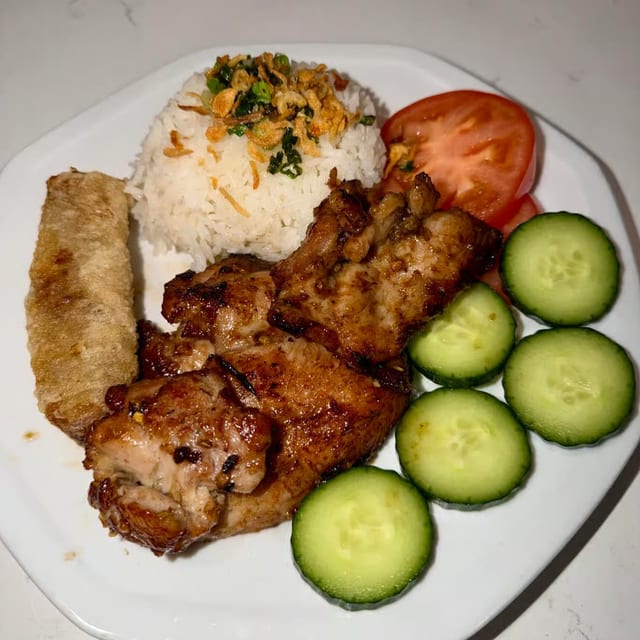Vietnamese Style Grilled Chicken Rice Platter.