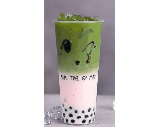 Rose Matcha Latte with Boba.